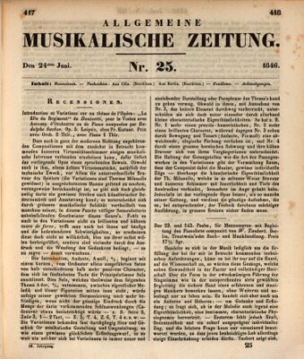 Allgemeine musikalische Zeitung Mittwoch 24. Juni 1846