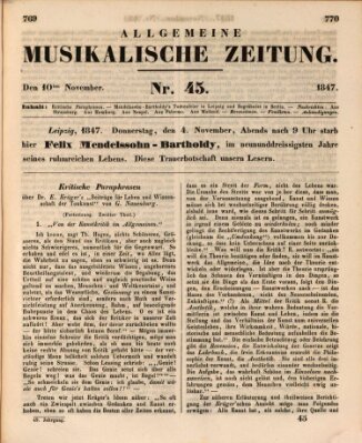 Allgemeine musikalische Zeitung Mittwoch 10. November 1847