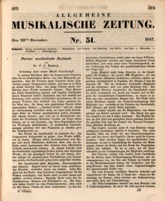 Allgemeine musikalische Zeitung Mittwoch 22. Dezember 1847