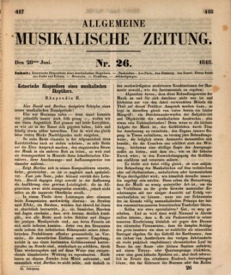 Allgemeine musikalische Zeitung Mittwoch 28. Juni 1848