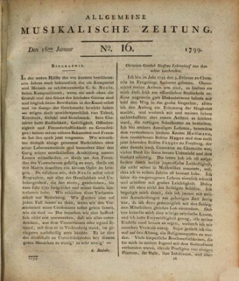 Allgemeine musikalische Zeitung Mittwoch 16. Januar 1799