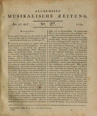 Allgemeine musikalische Zeitung Mittwoch 3. April 1799