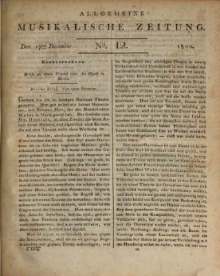 Allgemeine musikalische Zeitung Mittwoch 17. Dezember 1800