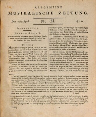 Allgemeine musikalische Zeitung Mittwoch 29. April 1801