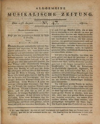 Allgemeine musikalische Zeitung Mittwoch 19. August 1801