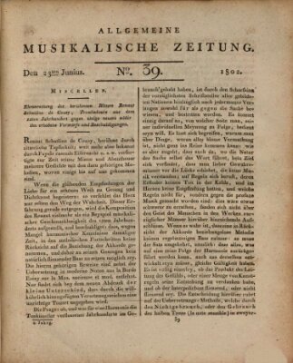 Allgemeine musikalische Zeitung Mittwoch 23. Juni 1802
