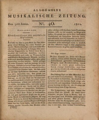 Allgemeine musikalische Zeitung Mittwoch 30. Juni 1802