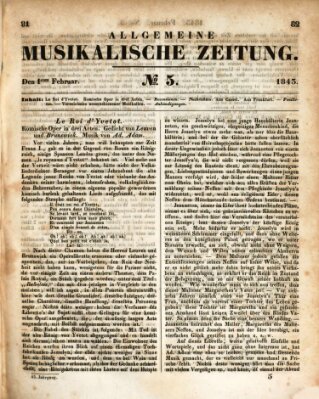 Allgemeine musikalische Zeitung Mittwoch 1. Februar 1843