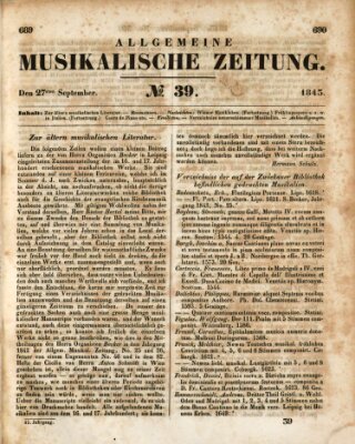 Allgemeine musikalische Zeitung Mittwoch 27. September 1843