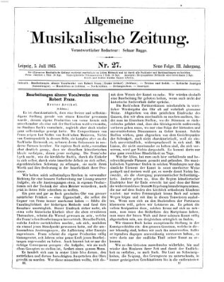 Allgemeine musikalische Zeitung Mittwoch 5. Juli 1865