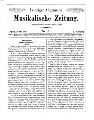 Leipziger allgemeine musikalische Zeitung (Allgemeine musikalische Zeitung) Mittwoch 31. Juli 1867