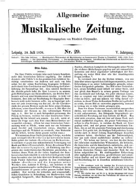 Allgemeine musikalische Zeitung Mittwoch 20. Juli 1870