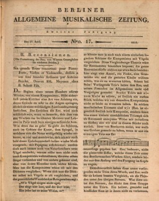 Berliner allgemeine musikalische Zeitung Mittwoch 27. April 1825