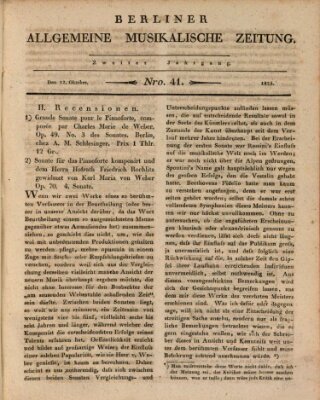 Berliner allgemeine musikalische Zeitung Mittwoch 12. Oktober 1825