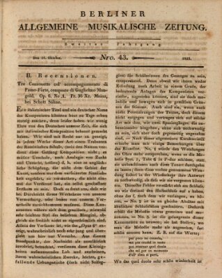 Berliner allgemeine musikalische Zeitung Mittwoch 26. Oktober 1825