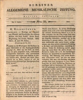 Berliner allgemeine musikalische Zeitung Mittwoch 2. August 1826