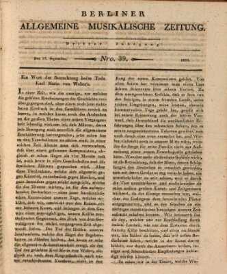 Berliner allgemeine musikalische Zeitung Mittwoch 27. September 1826