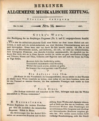 Berliner allgemeine musikalische Zeitung Mittwoch 13. Juni 1827