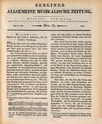 Berliner allgemeine musikalische Zeitung Mittwoch 20. Juni 1827