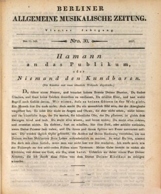 Berliner allgemeine musikalische Zeitung Mittwoch 25. Juli 1827