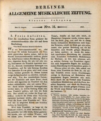 Berliner allgemeine musikalische Zeitung Mittwoch 22. August 1827