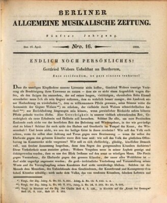 Berliner allgemeine musikalische Zeitung Mittwoch 16. April 1828