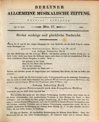 Berliner allgemeine musikalische Zeitung Mittwoch 23. April 1828