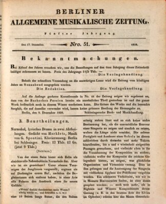 Berliner allgemeine musikalische Zeitung Mittwoch 17. Dezember 1828