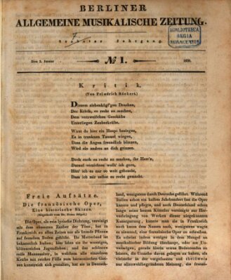 Berliner allgemeine musikalische Zeitung Samstag 2. Januar 1830