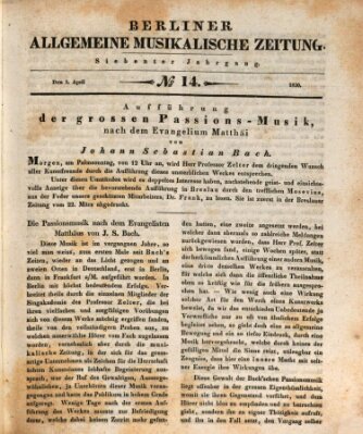 Berliner allgemeine musikalische Zeitung Samstag 3. April 1830