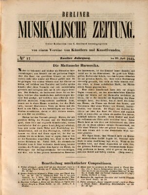 Berliner musikalische Zeitung Samstag 26. April 1845