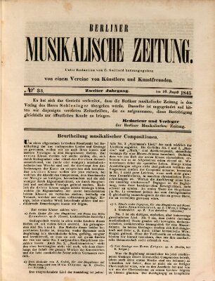 Berliner musikalische Zeitung Samstag 16. August 1845