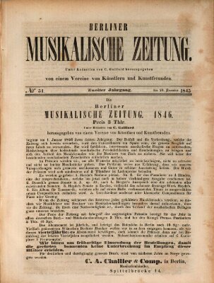 Berliner musikalische Zeitung Samstag 20. Dezember 1845