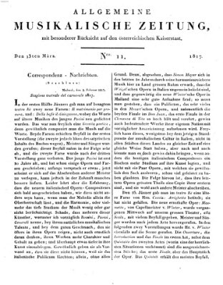 Allgemeine musikalische Zeitung Donnerstag 13. März 1817