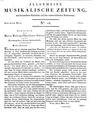 Allgemeine musikalische Zeitung Donnerstag 20. März 1817