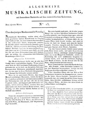 Allgemeine musikalische Zeitung Donnerstag 27. März 1817