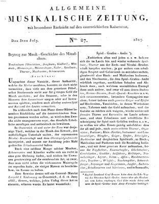 Allgemeine musikalische Zeitung Donnerstag 3. Juli 1817