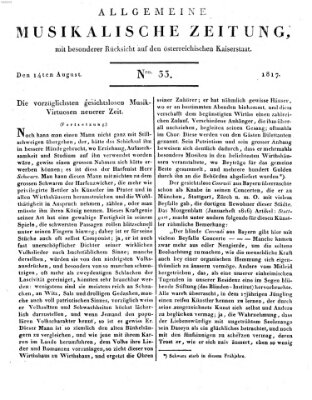 Allgemeine musikalische Zeitung Donnerstag 14. August 1817