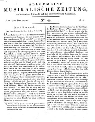 Allgemeine musikalische Zeitung Donnerstag 4. Dezember 1817