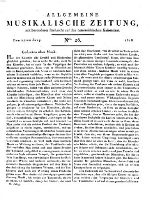 Allgemeine musikalische Zeitung Samstag 27. Juni 1818