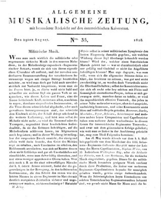 Allgemeine musikalische Zeitung Samstag 29. August 1818