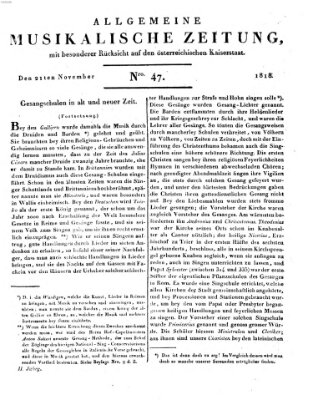 Allgemeine musikalische Zeitung Samstag 21. November 1818