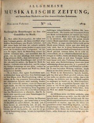 Allgemeine musikalische Zeitung Mittwoch 10. Februar 1819