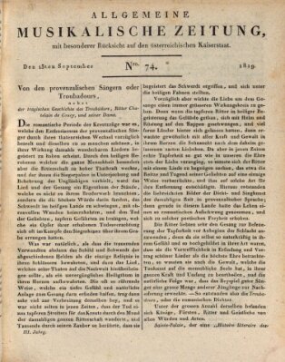 Allgemeine musikalische Zeitung Mittwoch 15. September 1819