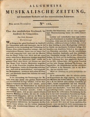 Allgemeine musikalische Zeitung Mittwoch 22. Dezember 1819