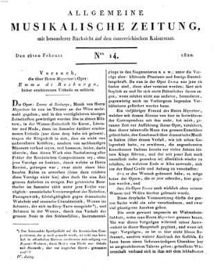 Allgemeine musikalische Zeitung Mittwoch 16. Februar 1820