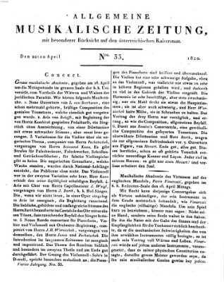 Allgemeine musikalische Zeitung Samstag 22. April 1820