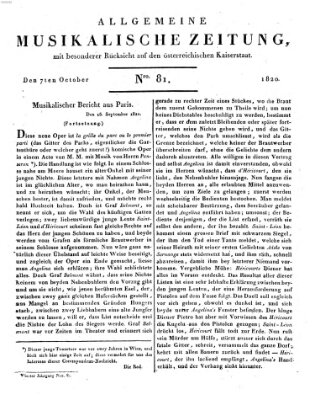 Allgemeine musikalische Zeitung Samstag 7. Oktober 1820