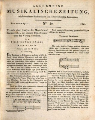 Allgemeine musikalische Zeitung Samstag 14. April 1821