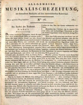 Allgemeine musikalische Zeitung Samstag 22. September 1821